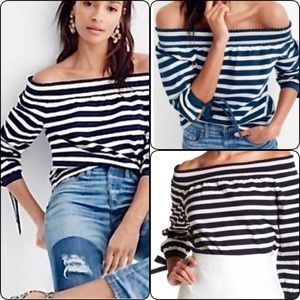 NWOT J Crew Chic Off Shoulder Striped Bow Cuff Top, S